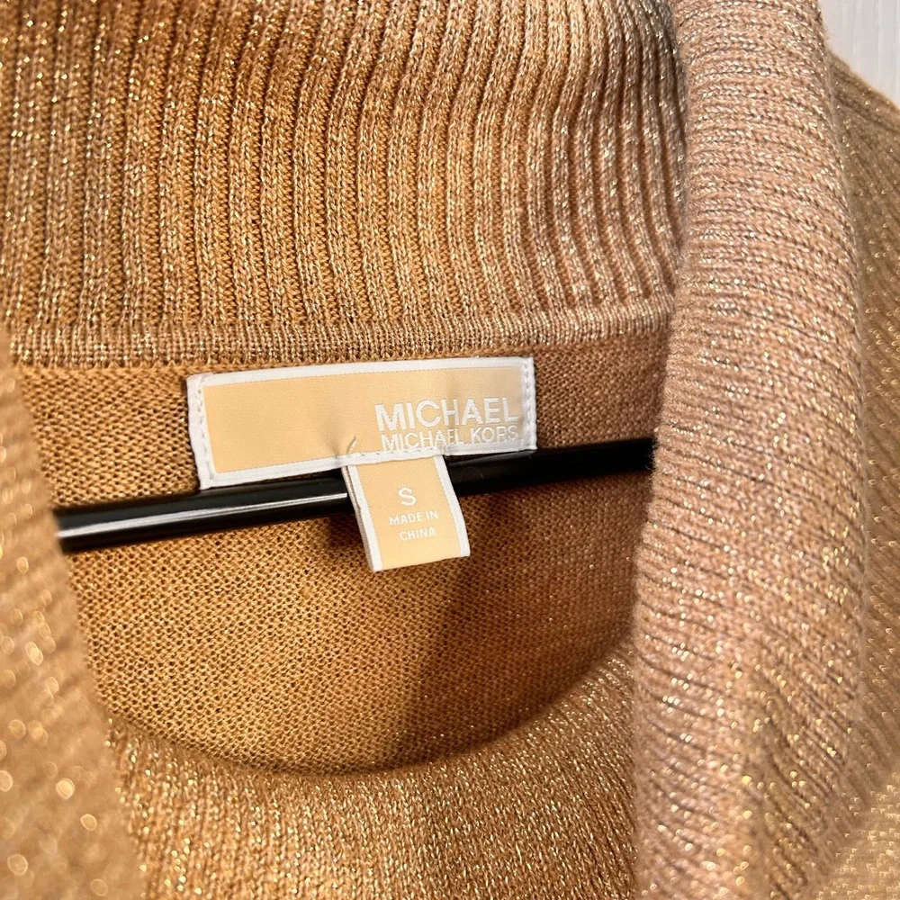 MICHAEL Michael Kors Metallic‎ Gold Cowl Neck Sweater Ruched Sides Small Stretch